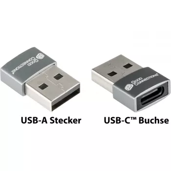 Good Connections adapter USB 2.0 stekker A naar USB-C bus aluminium behuizing grijs (USB-AD203)