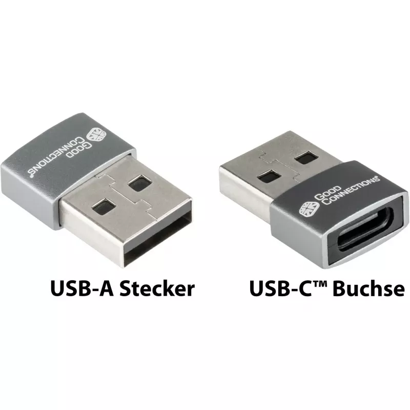 Good Connections adapter USB 2.0 stekker A naar USB-C bus aluminium behuizing grijs (USB-AD203)