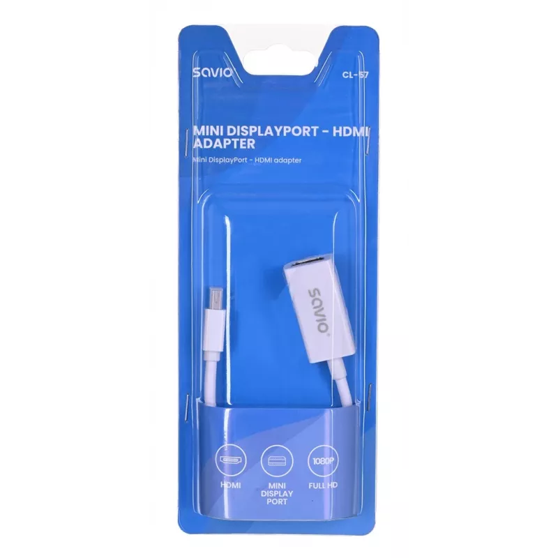 Video-adapterkabel SAVIO Mini DisplayPort (stekker) naar HDMI Type-A (bus) 0,2 m, wit