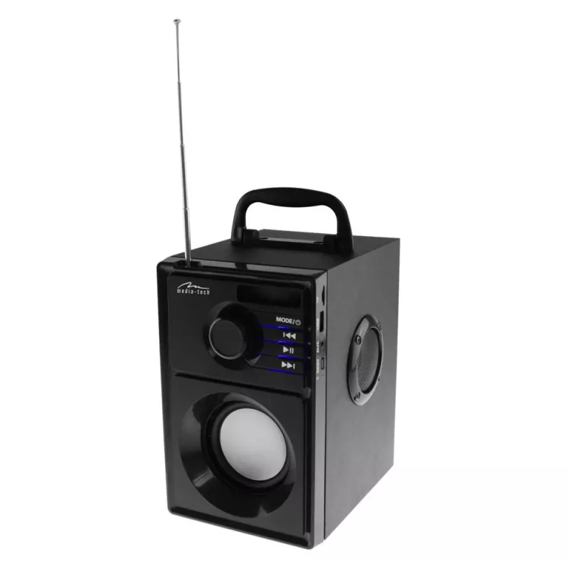Draagbare luidspreker MEDIA-TECH MT3179, 20 W (RMS 15 W), Bluetooth 5.1, FM, MicroSD, USB, AUX, Li-Ion, 6 uur, houten behuizing