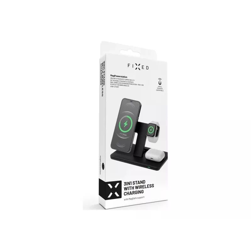 Fixed | MagPowerstation 3-in-1 draadloos oplaadstation met MagSafe-houder | FIXMPOS-BK | zwart