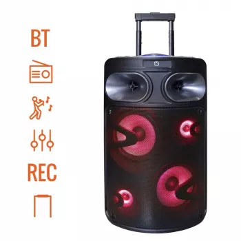 Draagbare Bluetooth-karaokeluidspreker MANTA SPK0803B140 140W, batterijgevoed, MIC/USB/microSD, FM, equalizer, wielen