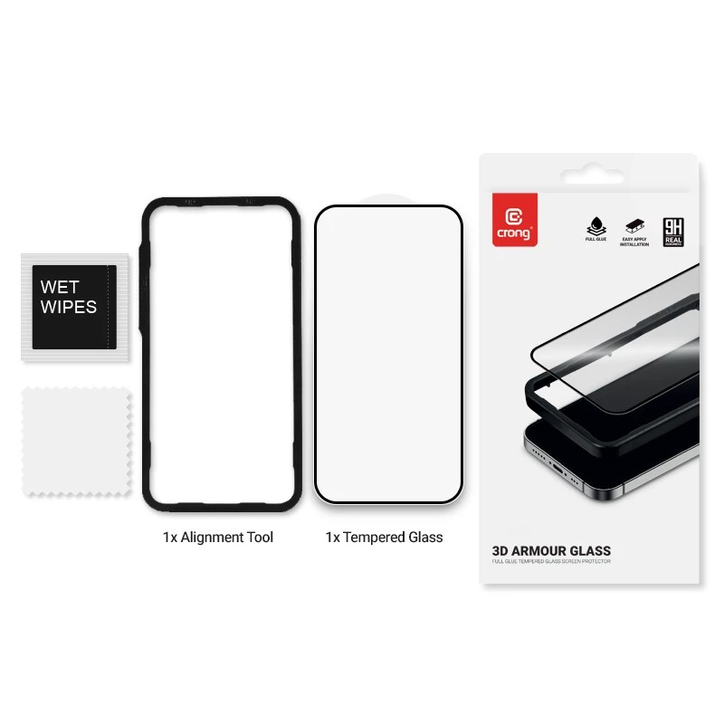 Displaybeschermfolie van gehard glas Crong 9H Full Glue voor iPhone 16/15