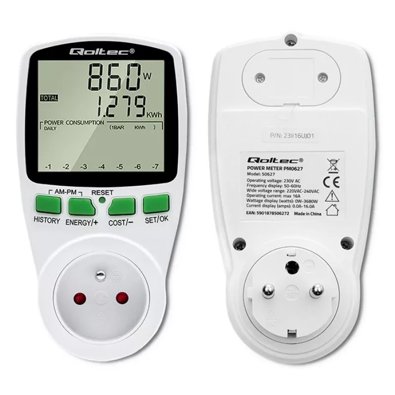 Vermogensmeter QOLTEC PM0627 3680W met historie — QOLTEC PM0627 3680W