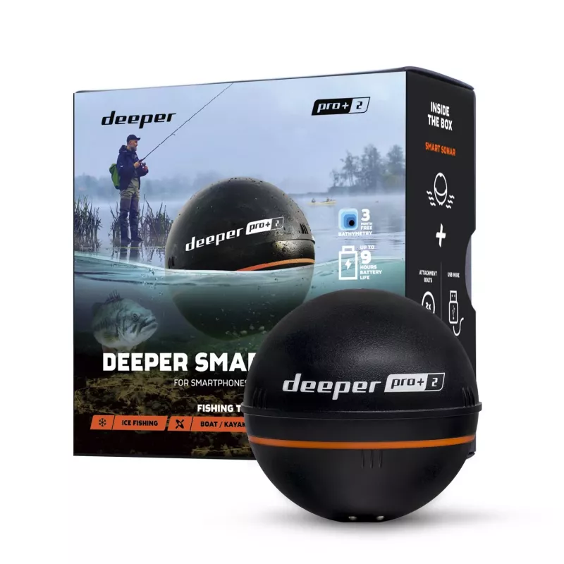 Deeper Smart Sonar PRO+ 2 uitwerpbare fishfinder, 100/240/675 kHz, 100 m diepte, wifi, GPS, tot 9 uur, zwart