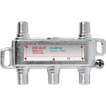 axing SVE04001 - kabelsplitter - 75 Ohm - 5 - 2400 MHz - zilver - 1x F-type - 4x F-type