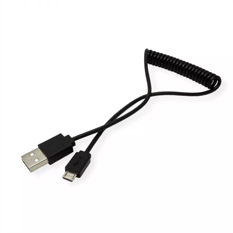 ROLINE USB 2.0 spiraalkabel - A - Micro B - ST/ST 1,0 m - afgeschermd - USB 2.0 Type Micro B - 1 mm - spiraalkabel (11.02.8317)