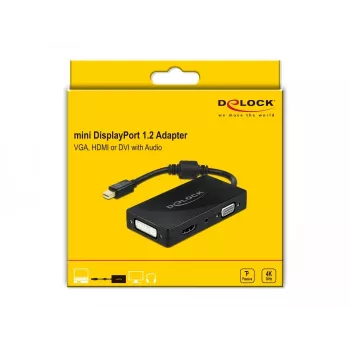 DeLOCK Mini DisplayPort 1.2 naar VGA HDMI DVI audio 4K passief zwart