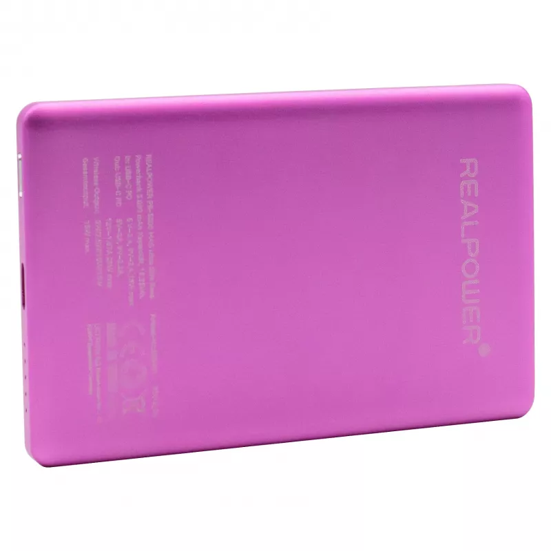 RealPower PB-5000 MAG Ultra Slim powerbank 5000 mAh, MagSafe, draadloos opladen, USB-C, 20 W, roze