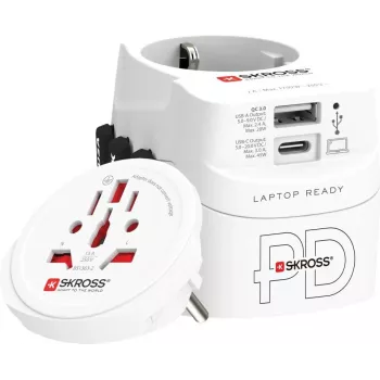Reisstroomadapter SKROSS 1.302474 voor EU/FR/USA/UK/AU-stopcontacten, 100–250 V AC, 7 A, USB 45 W
