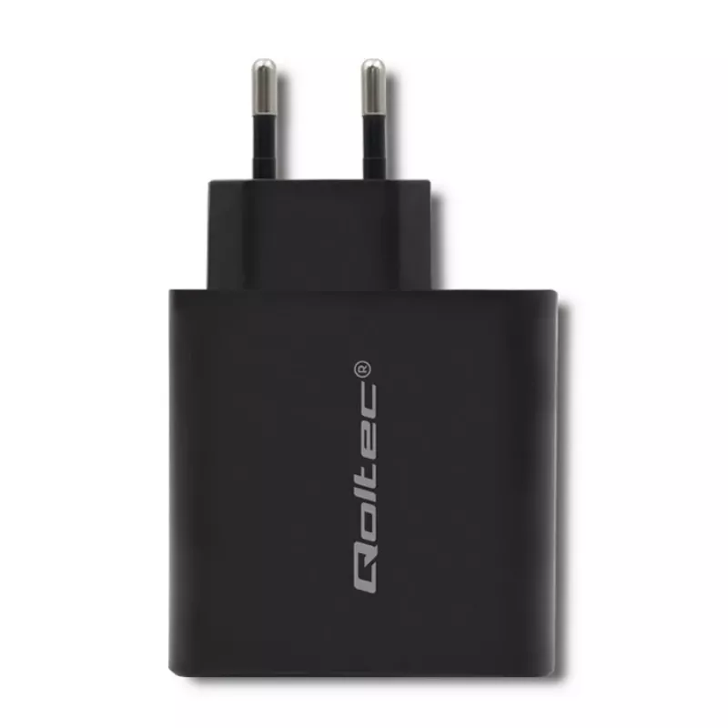 Qoltec 51716 wandlader 63 W, USB-C PD + USB QC 3.0, 5-20 V 1,5-3 A, zwart