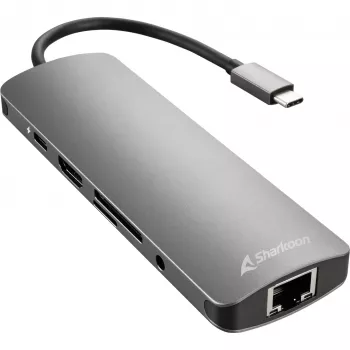 Sharkoon USB 3.0 Type-C combo-adapter interfacekaarten/adapters HDMI, RJ-45, USB 3.2 Gen 1 (3.1 Gen 1)
