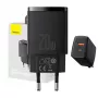 Indoor USB-snellader Baseus CCXJ-B01 – 2 poorten (USB-C PD 20W + USB-A QC3.0 18W), 100–240 V, zwart