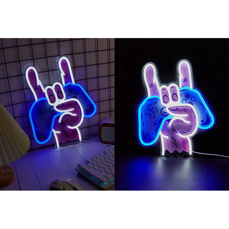Neon Lights MANTA SNL109MT hand met gamepad neonbord, decoratieve LED-verlichting voor gaming-setup