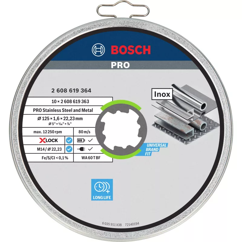 Bosch X-LOCK rechte doorslijpschijf, 125 mm, 10 stuks