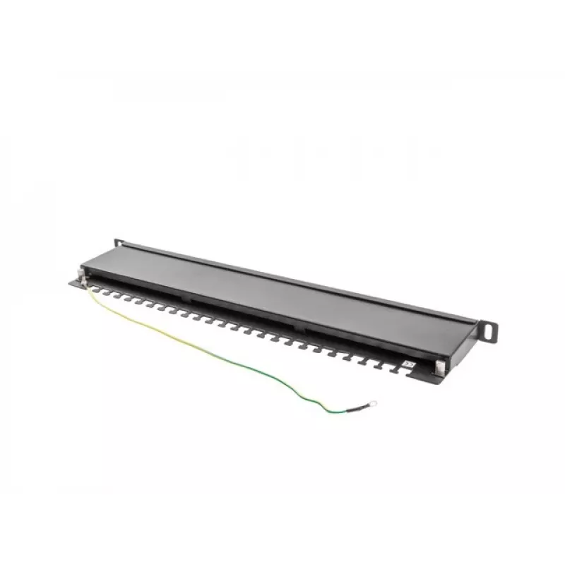 Patchpanel LANBERG PPS5-0024-B 24-poorts CAT5e, metaal, 0,5 U, 445×99×22,3 mm, zwart
