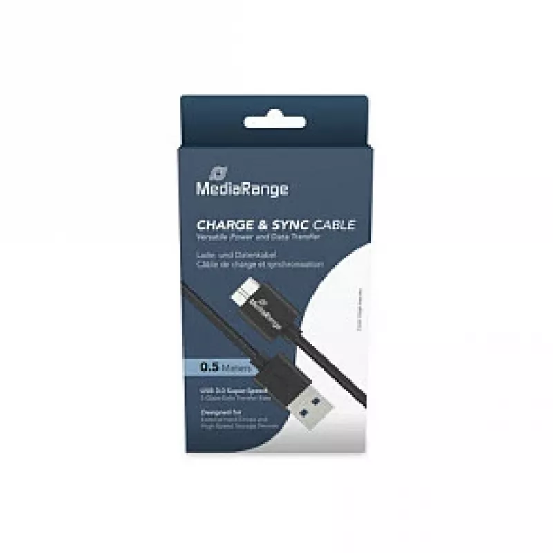 USB-A naar Micro-B USB 3.0 laad- en synchronisatiekabel MediaRange MRCS239 — 50 cm, 5 Gbit/s, 5 W, zwart