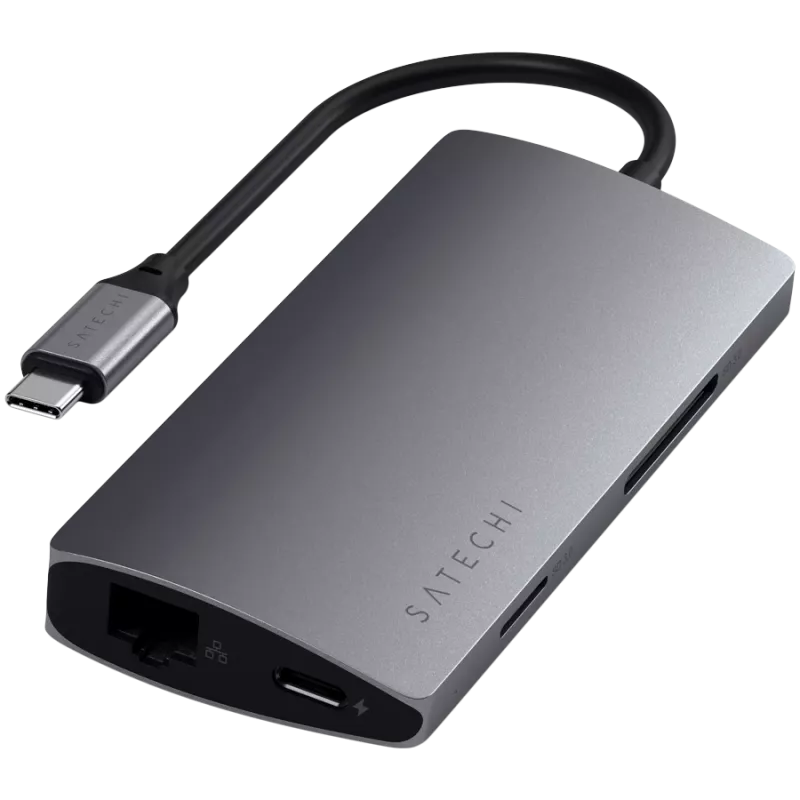 Satechi aluminium adapter V2 USB-C (USB-C, 3x USB-A, 4K HDMI, kaartlezer micro/SD, Ethernet) (Starlight Grey)