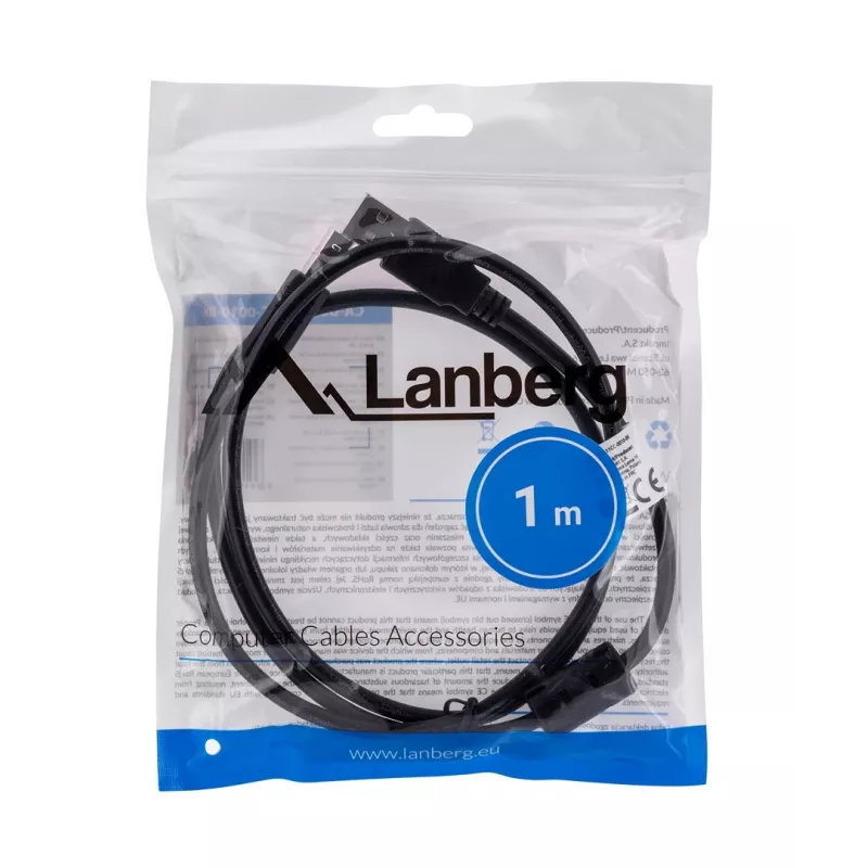 Lanberg CA-USBA-11CC-0010-BK USB-kabel 1 m 2.0 USB B zwart