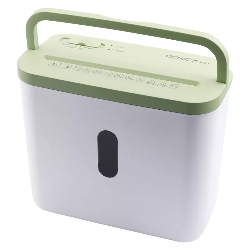 Documentenversnipperaar Genie 440 X GR — kruissnede 4 x 38 mm, 8 L opvangbak, 300 W, groen/wit
