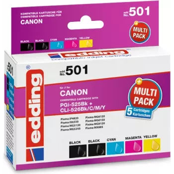 edding printerpatronen EDD-501 2x zwart, cyaan, magenta, geel compatibel met Canon PGI-525 BK,