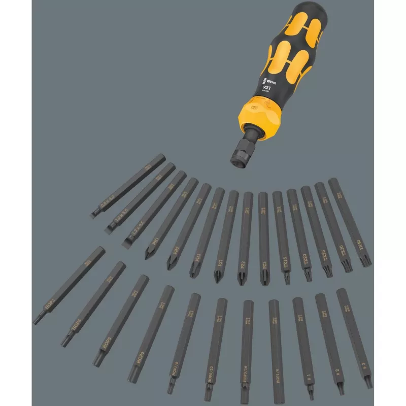 Wera 05018110001 Kraftform Kompakt 900 Set 1 schroevendraaierset met slagschroevendraaier en bits, 19-delig, 1/4", zwart/geel