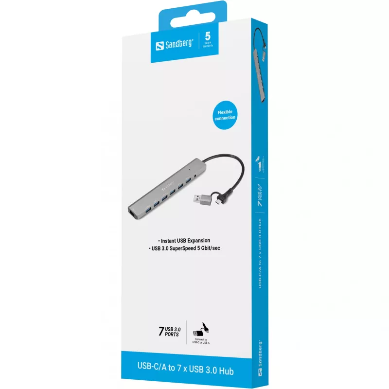 USB-hub SANDBERG 136-66 — 7x USB 3.0 aansluitingen, extern gevoed