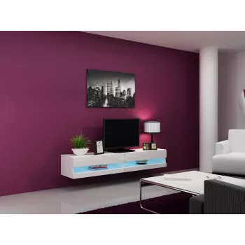 Tv-standaard cama meble VIGO NEW 30/180/40, witte hoogglanzende bovenzijde, spaanplaat, 1800×400×300 mm