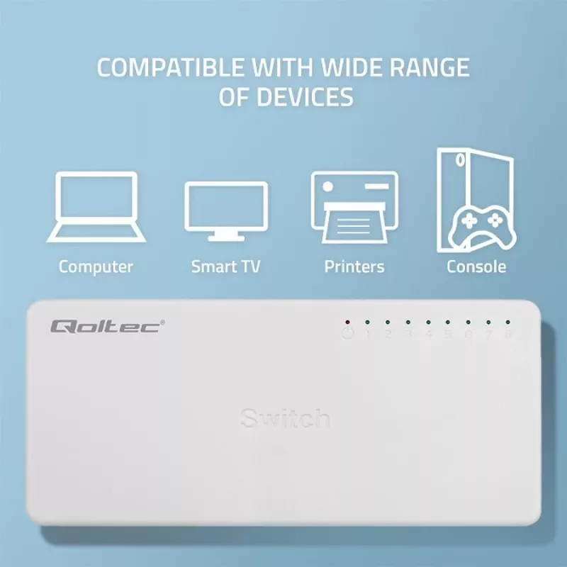 Qoltec netwerk-switch 8x RJ45-poort 1000Mbps LAN