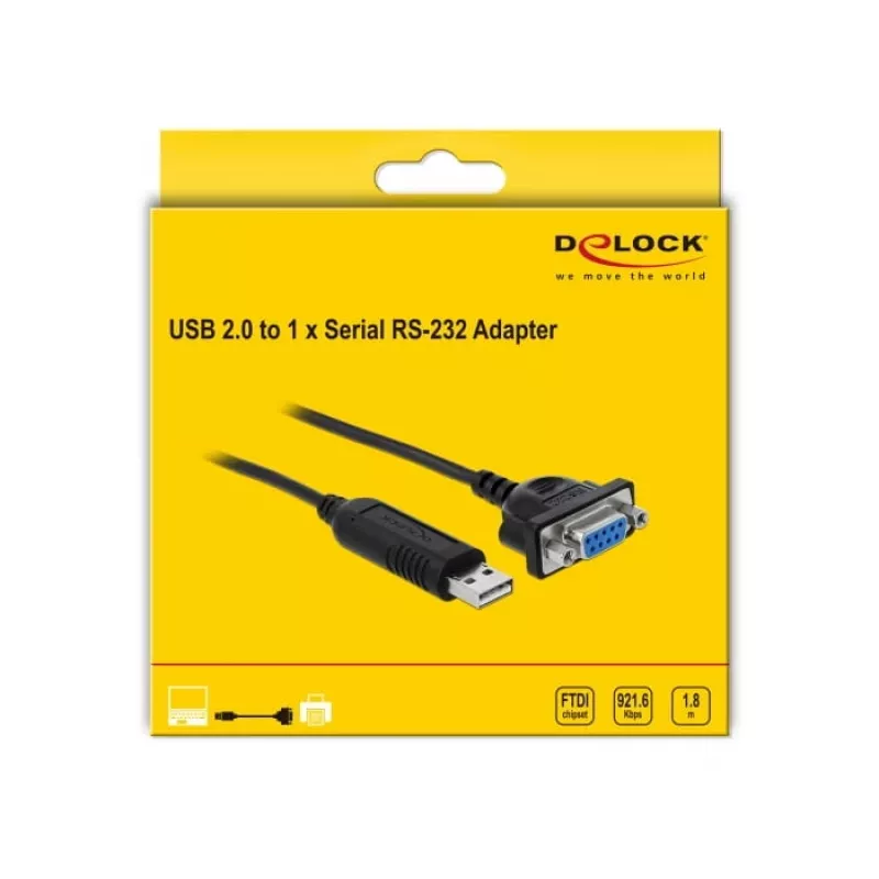 Seriële kabel DeLOCK 66281 zwart 1,8 m RS-232 USB Type-A