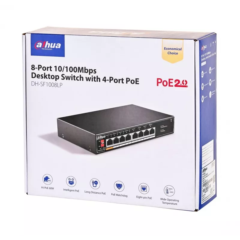 Dahua Technology PoE SF1008LP unmanaged L2 Fast Ethernet (10/100) Power over Ethernet (PoE) zwart