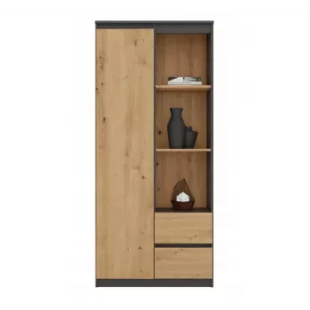 Top e Shop RS-80 BILY boekenkast, antraciet frame, artisan eiken deur, 7 planken, 2 lades, 1800×800×350 mm