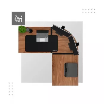 Houten hoekbureau mark adler Leader 5.5 WN – spaanplaat, stalen frame, 1470×1120×740 mm