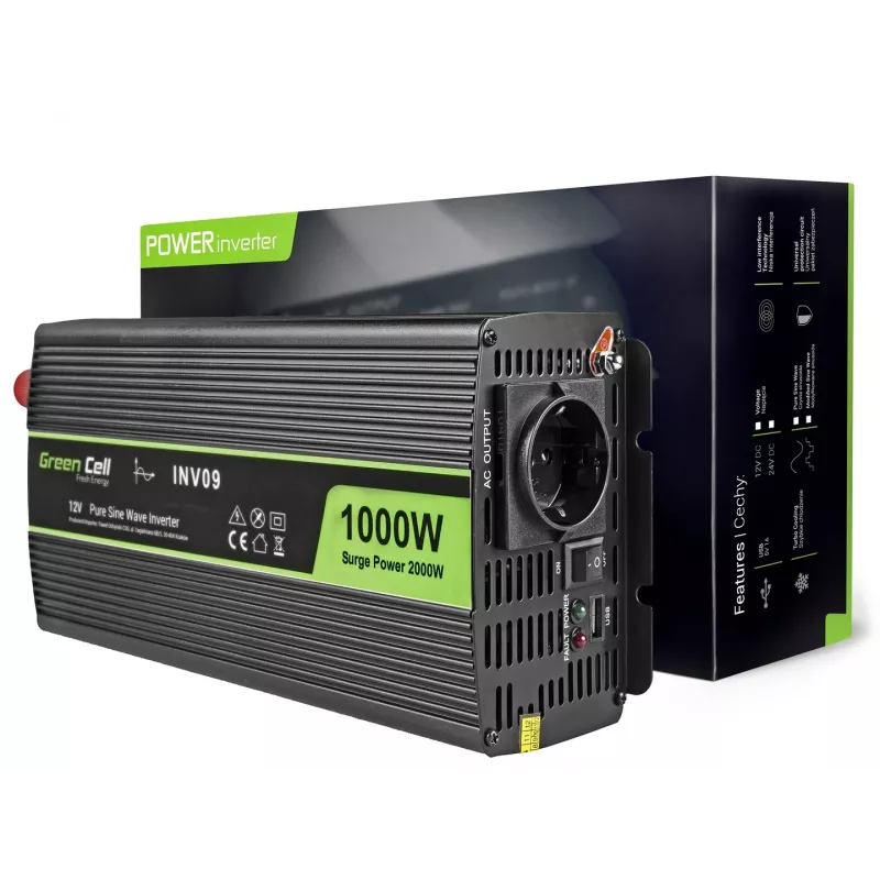 Green Cell INV09 spanningsomvormer auto 1000 W zwart