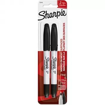 Sharpie 1985878 - zwart - zwart - wit - ultra fijn - 650 m - stof - glas - papier - kunststof - hout - 2 stuks