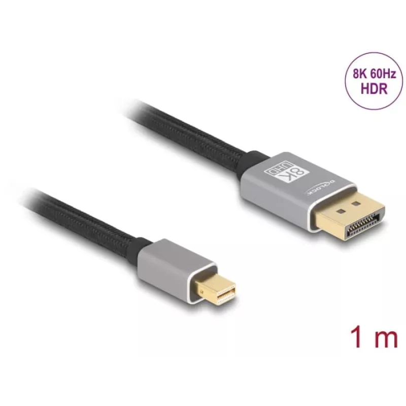 DeLOCK Mini DisplayPort naar DisplayPort-kabel 8K 60 Hz 1 m grijs metaal zonder vergrendeling