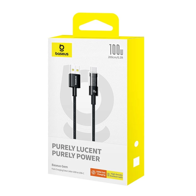 Baseus Gem USB A naar USB C snellaadkabel 2 m 100 W zwart