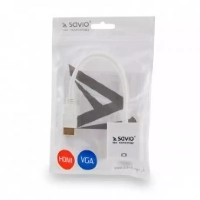 SAVIO CL-201 HDMI (M) naar VGA (F) adapter, HDMI type A naar D-Sub 15-pins, tot 1920x1200, wit