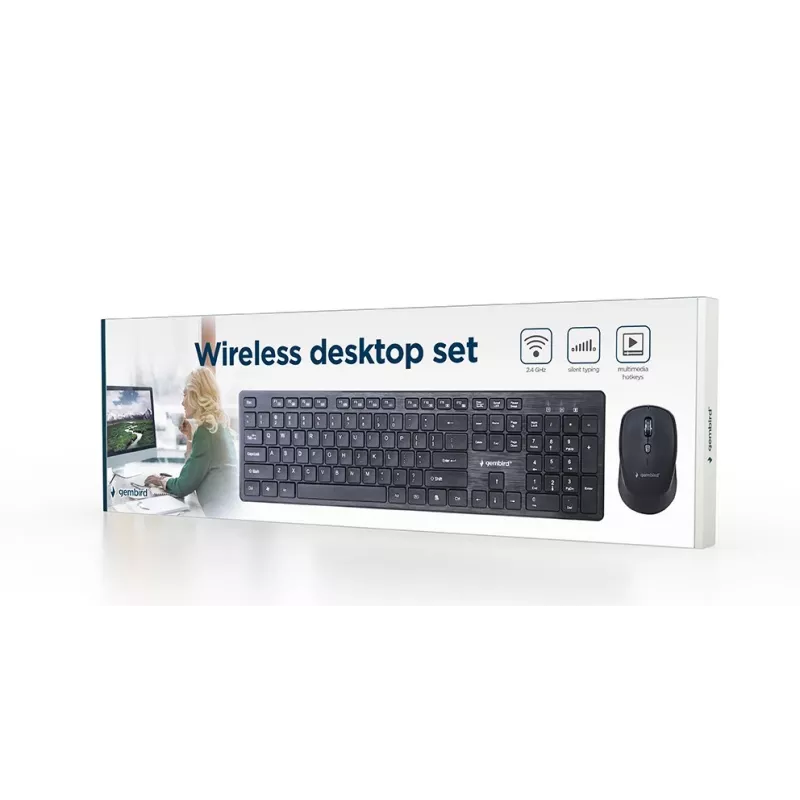 Gembird KBS-WCH-04 draadloze desktopset (toetsenbord + muis), zwart, US-layout