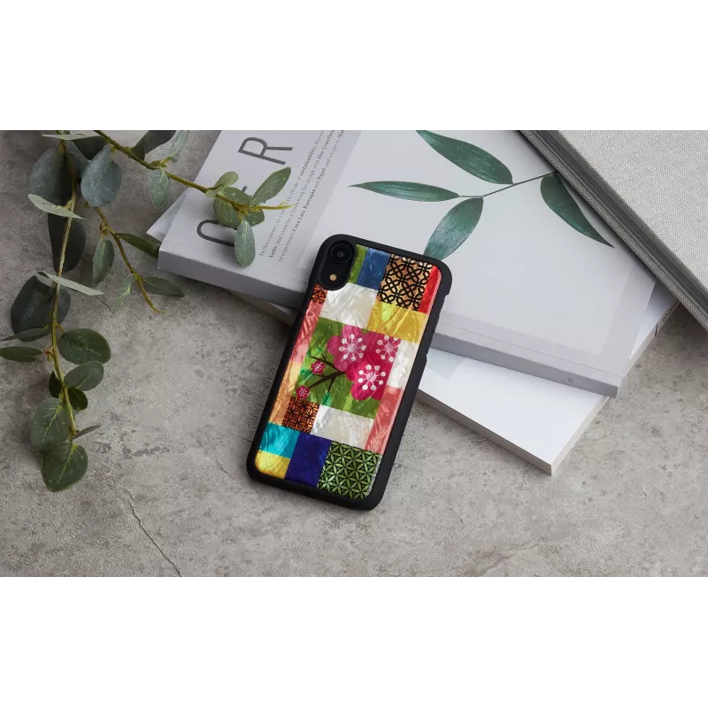 Telefoonhoesje iKins voor iPhone XR — kersenbloesempatroon, zwart