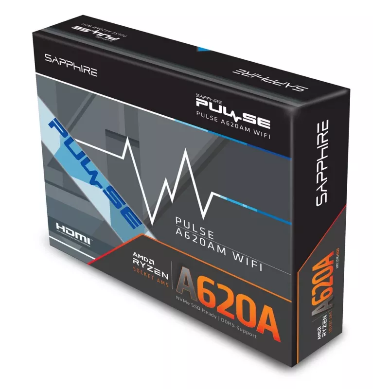 Moederbord Sapphire PULSE A620AM (microATX) socket AM5, AMD A620A, DDR5, 2x DIMM, 64 GB, 2x M.2, Gigabit LAN