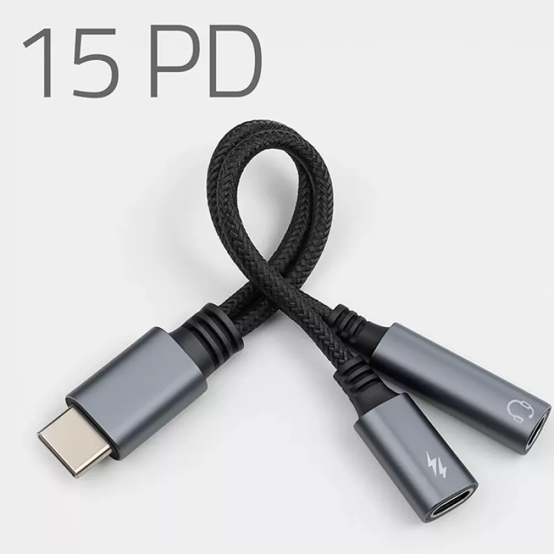 Adapter 2-in-1 USB-C naar USB-C en 3,5-mm-jack PD 15W