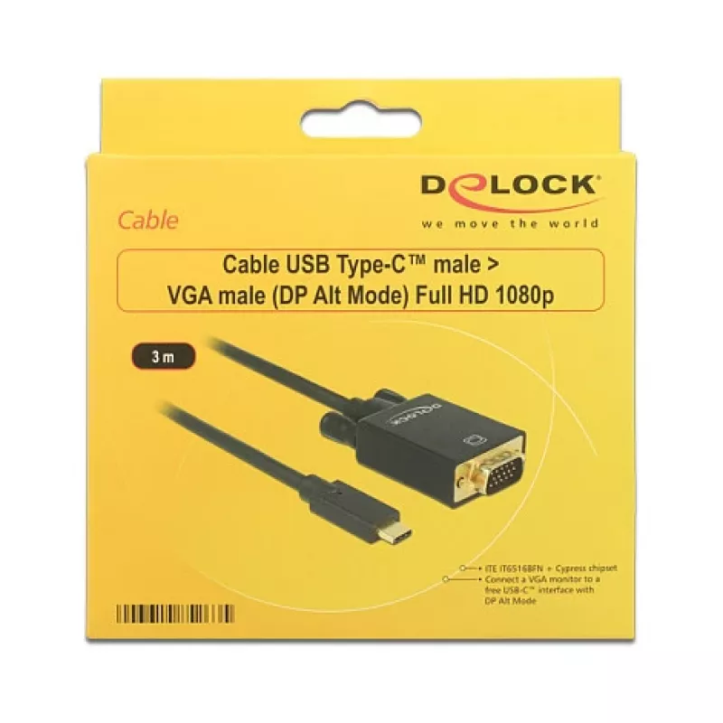 Videokabel-adapter DeLOCK 85263 USB Type-C naar VGA 3m zwart