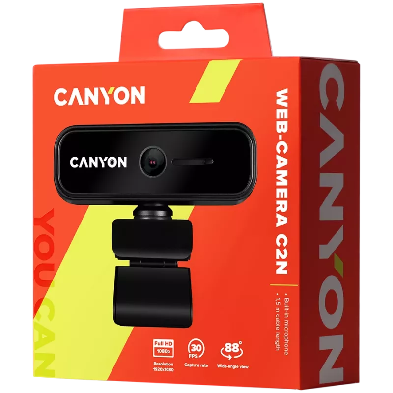 Canyon C2N 1080P Full-HD 2,0-megapixel webcam met vast focus, USB 2.0