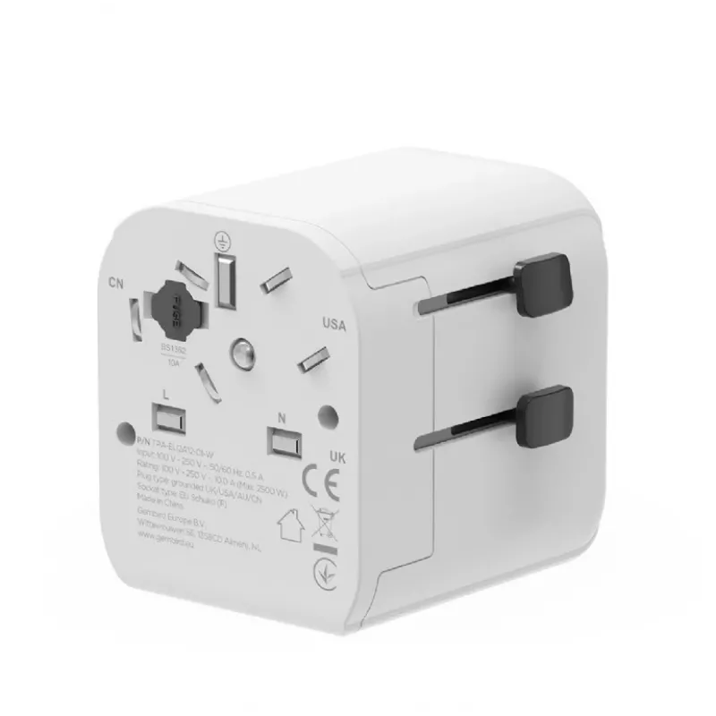 Universele reisadapter GEMBIRD TPA-EU2A12-01-W 12W USB-voeding voor internationale stopcontacten