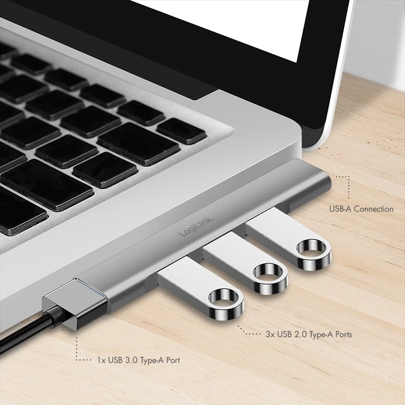 LogiLink USB 3.2 Gen1 hub 4-poorts USB-A 1x USB3.0 AF 3x USB2.0 AF UA0436