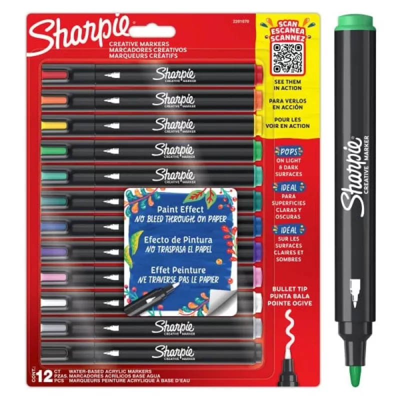 Sharpie Creative Marker acrylverfstiften 12 stuks bullet tip zwart