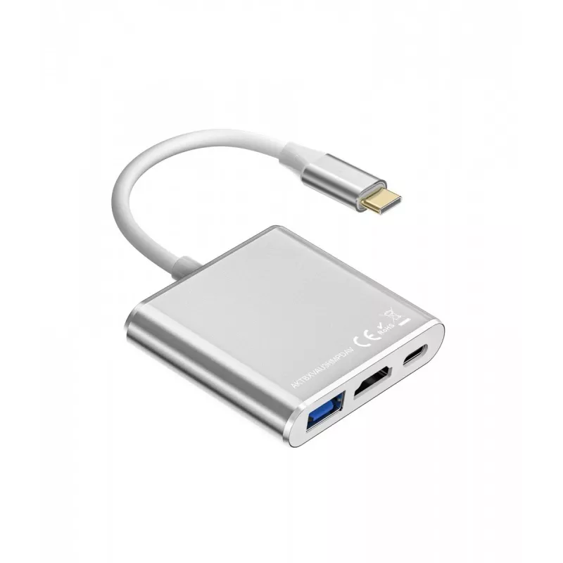 USB-C-adapter-hub TB AKTBXVAU3HMPDAV — 3-in-1: HDMI + USB-A + USB-C PD, zilver