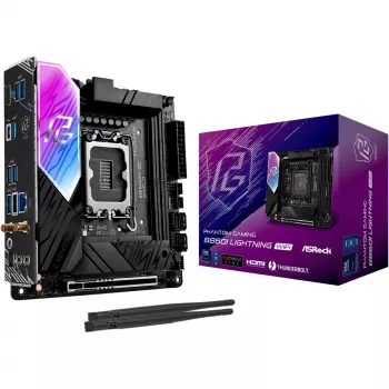 Moederbord ASROCK B860I Lightning WiFi — Intel B860, LGA 1851, Mini-ITX, DDR5, 2x DIMM, 4x M.2, 2.5Gb LAN, Wi‑Fi 6E, Bluetooth 5.3