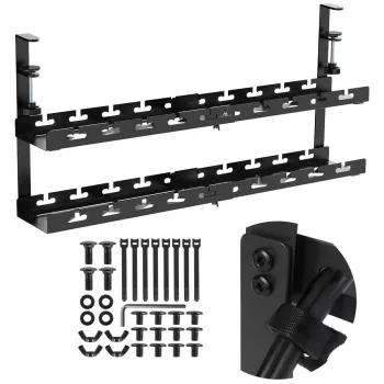 Kabelmanagement voor het bureau MACLEAN MC-102 – tweelaags onderbureau-opbergrek, max. belasting 5 kg, maximale lengte 728 mm, zwart
